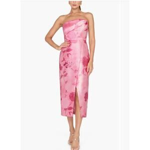 Kay Unger Addison Rose Bud Strapless Sheath Midi Dress Size 12